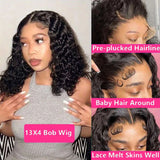 Curly Short Bob Wigs 13x4 Lace Frontal Wigs Brazilian Human Hair Deep Wave Bob Wig 200% Density Pre Plucked 4x4 Closure Lace Wig