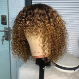 Bob Curly Human Hair Wigs with Bangs None Lace Front Human Hair Wigs for Black Women 200% Density 14 inch