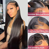 Glueless HD Transparent Wig Human Hair Brazilian Straight 13X4 Lace Frontal 34 Inch Wear And Go Ready to Wear 180% For Women