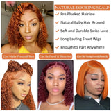 13x4 HD Lace Front Bob Wig for Women Deep Wave Short Remy Human Hair Ginger Orange Color Frontal Glueless Pre Plucked