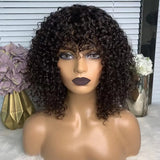 Bob Curly Human Hair Wigs with Bangs None Lace Front Human Hair Wigs for Black Women 200% Density 14 inch