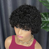 Natural Black Kinky Curly Pixie Bob Cut Wig Human Hair Full Machine Made Wigs For Women