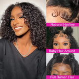 Curly Bob Wig Human Hair 100% 13x4 Lace Front Human Hair Wigs Pre Plucked Natural Black Deep Wave Short Bob Lace Frontal Wigs