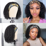 Kinky Curly Headband Wig Human Hair Curly Bob Wigs For Women 100% Real Hair Bobo Wigs Full Machine Made Wigs Natural Black Hair