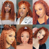 13x4 HD Lace Front Bob Wig for Women Deep Wave Short Remy Human Hair Ginger Orange Color Frontal Glueless Pre Plucked