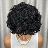 Kinky Curly Human Hair Wig Short Bob with Bangs for Black Women Machine Made Afro Curly Style Pre Plucked Natural Look Daily Wig