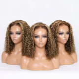 #4/27 Highlight Glueless Wig Human Hair Deep Wave BOB Wig Ready To Go 7x5 Glueless Wigs for Women curly Wigs Pre Plucked Wigs - CN / 10inches / 6x4 Glueless Wig-|220 Density + #4/27 Highlight Glueless | Generated by Modelize