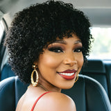 Natural Black Kinky Curly Pixie Bob Cut Wig Human Hair Full Machine Made Wigs For Women