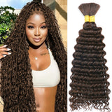 Human Braiding Hair Chocolate Brown 100g Deep Wave Bulk No Weft Human Hair Wigs Bundles for Curly Boho Braiding