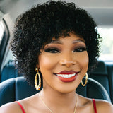 Natural Black Kinky Curly Pixie Bob Cut Wig Human Hair Full Machine Made Wigs For Women