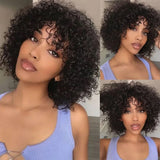 Jerry Curly Bob Wig Bouncy Wave Human Hair Wigs For Black Women 8 Inch Short Pixie Afro Kinky Curly Wig With Bangs Hair Wigs