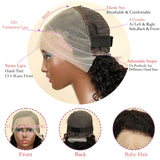 Curly Bob Wig Human Hair 100% 13x4 Lace Front Human Hair Wigs Pre Plucked Natural Black Deep Wave Short Bob Lace Frontal Wigs