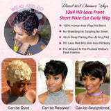 Curly Lace Frontal Wig 13x4 HD Lace Wig Human Hair Short Curly Human Hair Wigs 180% Density For Women