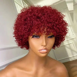 Natural Black Kinky Curly Pixie Bob Cut Wig Human Hair Full Machine Made Wigs For Women
