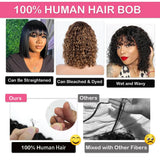 Bob Glueless Wig Short Kinky Curly Wigs With Bangs Pre Cut Lace Closure 2x4 Ready To Wear Go Glueless Wigs Human Hair for Women