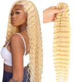 Blonde Human Hair Bundles 613 Deep Wave Bundles Brazilian Hair Weave Bundle 10-30 Inch Blonde Deep Wave Hair Extensions 50gram