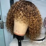 Bob Curly Human Hair Wigs with Bangs None Lace Front Human Hair Wigs for Black Women 200% Density 14 inch