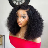 Kinky Curly Short Bob Blunt Cut 13X4 HD Full Lace Frontal Synthetic Wig For Women Prepluck With Bleached Knots Glueless Wigs