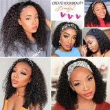 Kinky Curly Headband Wig Human Hair Curly Bob Wigs For Women 100% Real Hair Bobo Wigs Full Machine Made Wigs Natural Black Hair