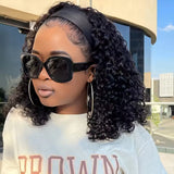 Kinky Curly Headband Wig Human Hair Curly Bob Wigs For Women 100% Real Hair Bobo Wigs Full Machine Made Wigs Natural Black Hair