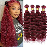 99j Burgundy Deep Wave Bundles Colored Human Hair Bundles Weaves 1/3/4 Pcs Brazilian Remy Hair Extension Curly Hair Bundles